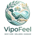 Logo of VipoFeel with a stylized design of a woman, hand, and lotus flower